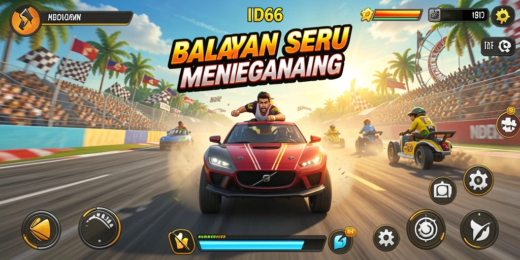 Tampilan gameplay menakjubkan dari ID66 saat balapan di trek menantang.