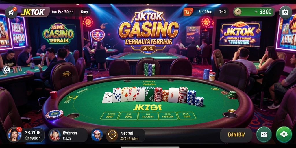 Screenshot gameplay JKTOK menampilkan dealer langsung dan suasana permainan kasino.