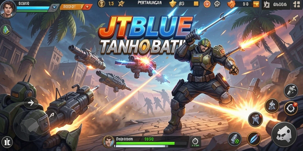 Tampilan menarik dari gameplay pertarungan JTBLUE yang intens.