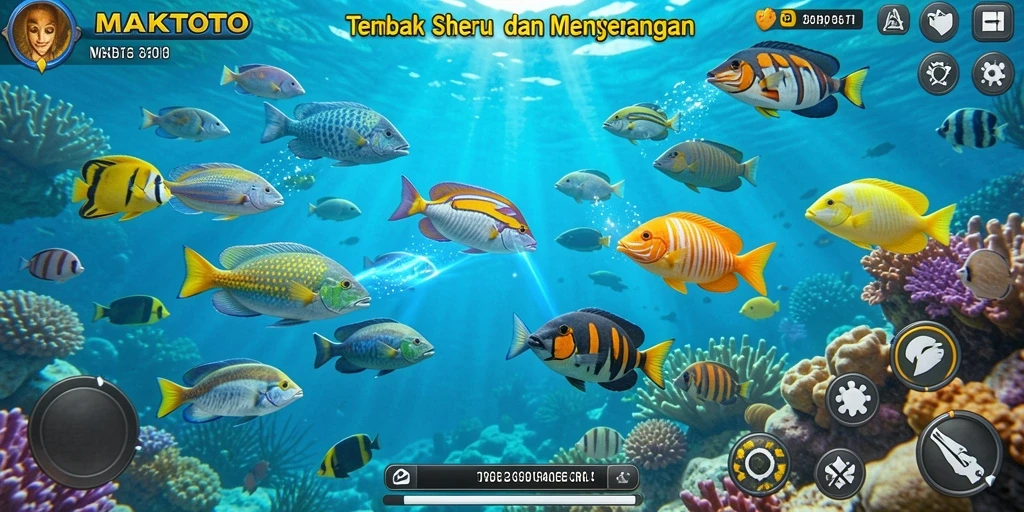 Screenshot gameplay MAKTOTO menampilkan aksi seru menembak ikan.