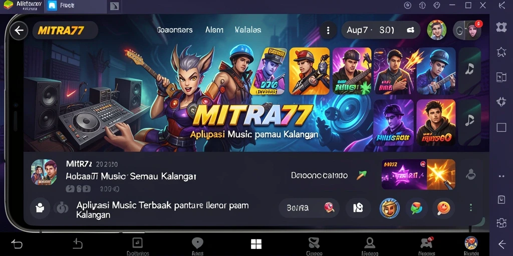 Tampilan gameplay MITRA77 yang menampilkan berbagai fitur musik.