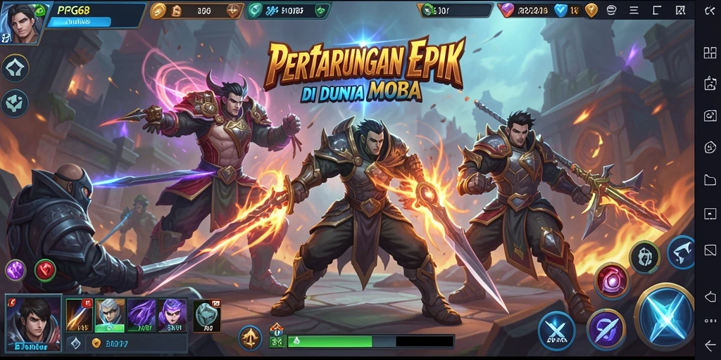 Tampilan pertempuran intens dalam game MOBA PGG68.