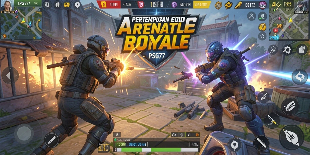 Tangkapan layar dari aksi seru dalam PSG77 di arena Battle Royale.