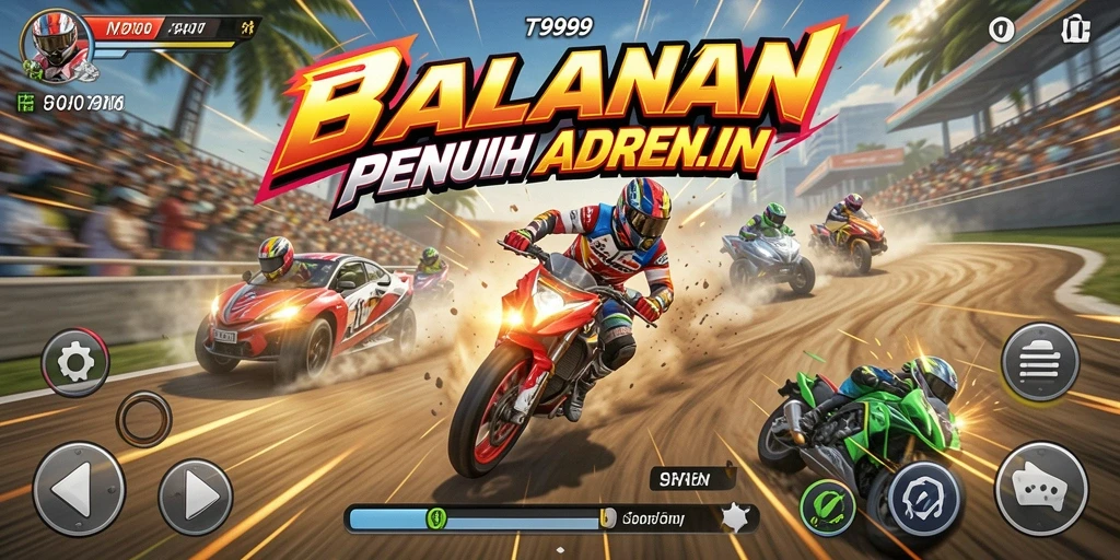 Tampilan gameplay balapan yang menarik di T9999.