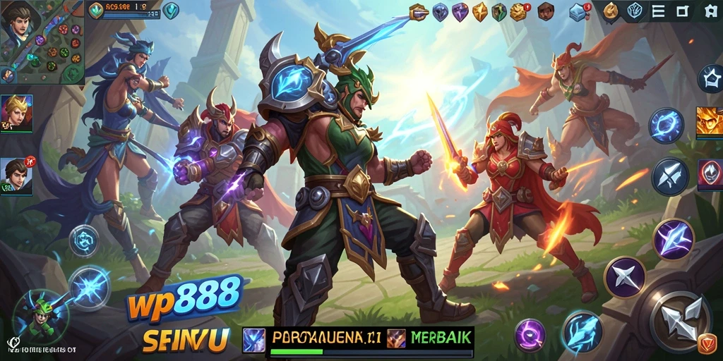 Tampilan gameplay seru dalam WP888 MOBA dengan efek visual yang menakjubkan.