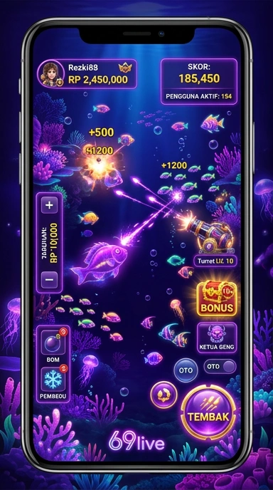 Screenshot aplikasi 69live dengan berbagai pilihan kategori aplikasi.